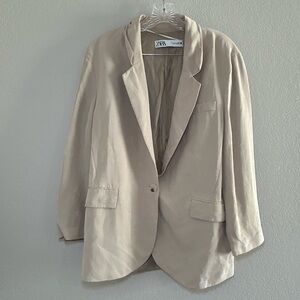 Zara Light Tan Blazer Women’s‎ medium career office minimal academia classic